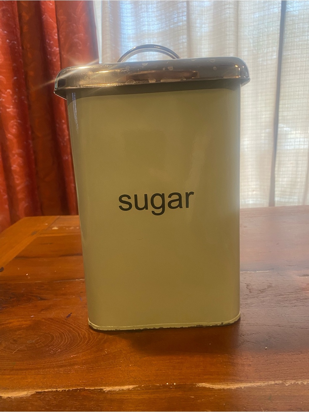 Retro Sugar Canister Tin by Pier One - Sage Green with Chrome Handled Lid